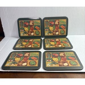 Jason New Zealand Drink Coasters Set of 6 Cork Back Vegetables colorful
